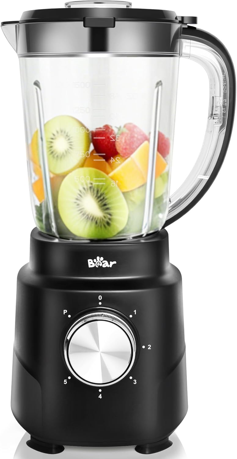 Bear 800W 6-Speed Blender, Smoothie Blender for Kitchen with 50oz(1.5L) BPA-Free Cup/Suction Feet/Feeding Hole/10 blades, Countertop Blender for Smoothies, Crush Ice, Frozen Fruit, Juice and Puree - Image 1